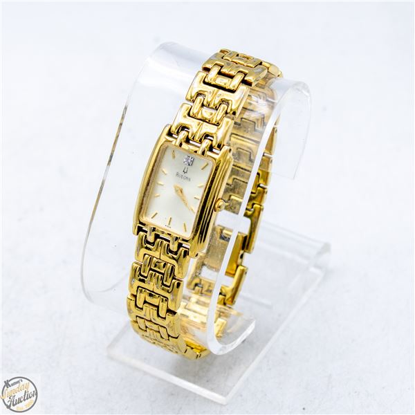 BULOVA LADIES DIAMOND WATCH, W/ NEW BATTERY