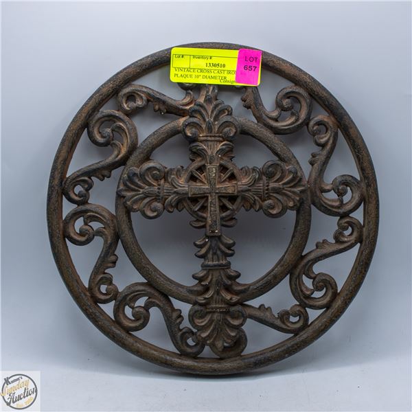 VINTAGE CROSS CAST IRON WALL PLAQUE 10" DIAMETER