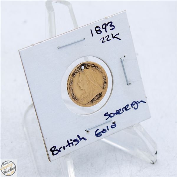 1893 22K GOLD BRITISH 1/2 SOVEREIGN COIN