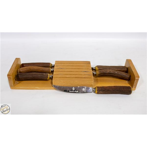VINTAGE HADDON HALL 6 PC STEAK KNIFE SET ANTLER