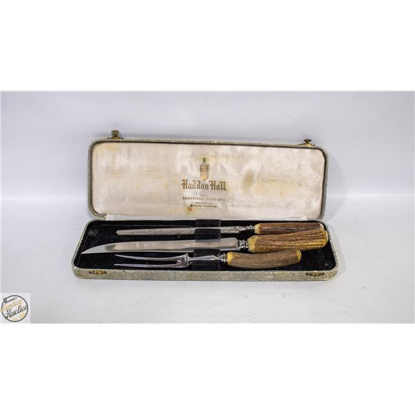 VINTAGE HADDOCK HALL 3 PC CARING SET ANTLER