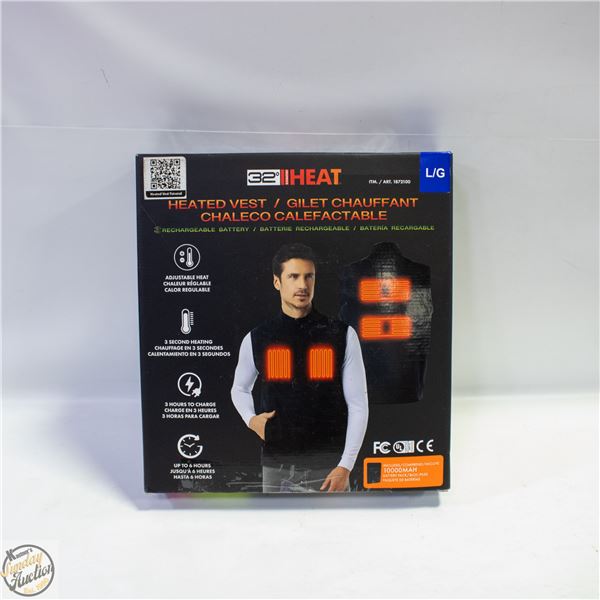 NEW 32 HEAT RECHARGEABLE HEATED VEST, SIZE LARGE