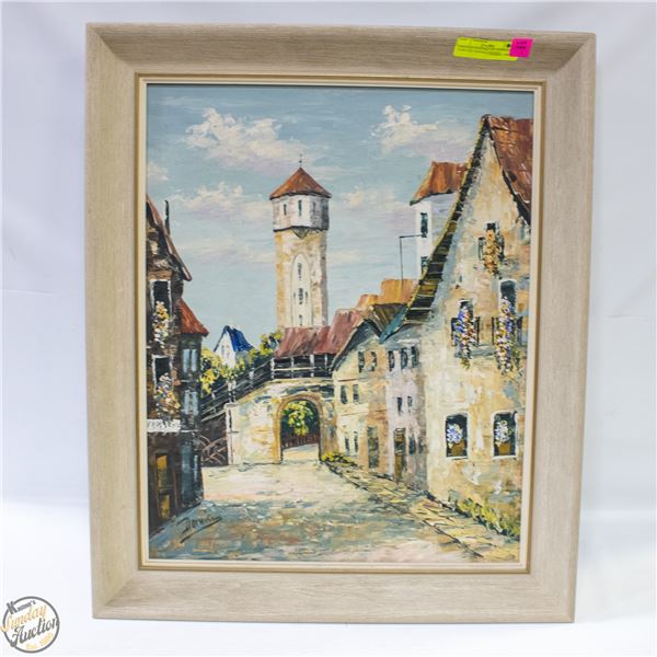 VINTAGE PAINTING OF GERMAN TOWN BY DARWIN SIGNED