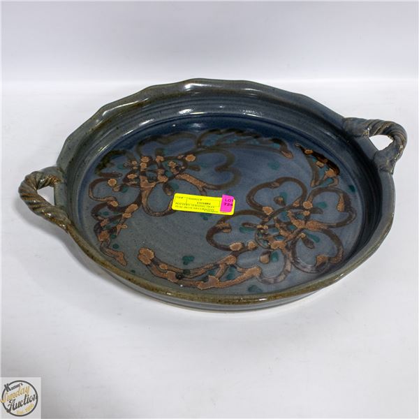 POTTERY SERVING TRAY TEAL-BLUE DECORATIVE