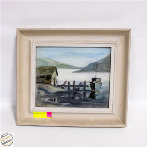 OCEAN HARBOUR PAINTING SIGNED BY WRIGHT 15"X13"