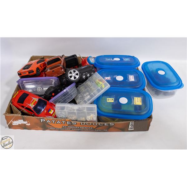LOT OF VARIOUS RC CARS WITH PARTS FOR CUSTOMIZING