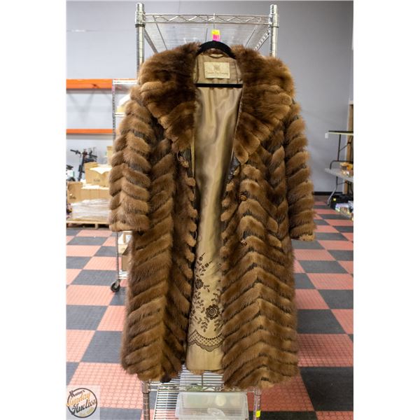 VINTAGE HUDSONS BAY FUR COAT WITH LEATHER ACCENT
