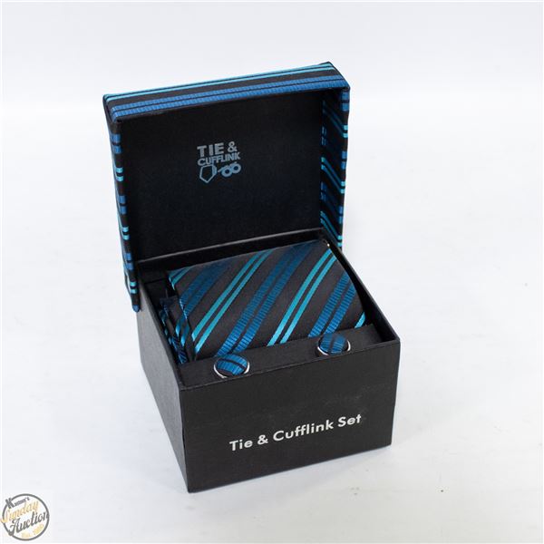 BLUE TIE AND CUFF LINK SET IN GIFT BOX