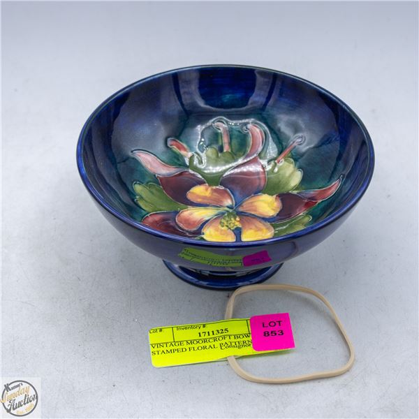 VINTAGE MOORCROFT BOWL STAMPED FLORAL PATTERN