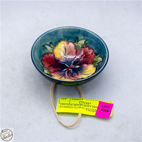 VINTAGE MOORCROFT DISH STAMPED FLORAL PATTERN