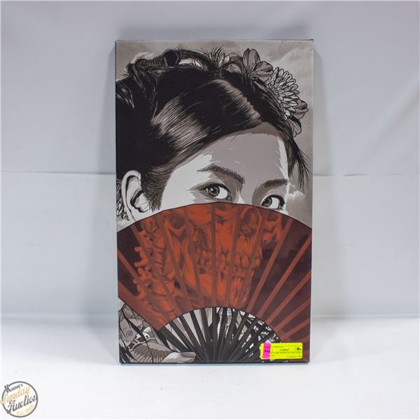 ORIENTAL THEMED CANVAS WALL HANGING 12" X 20"