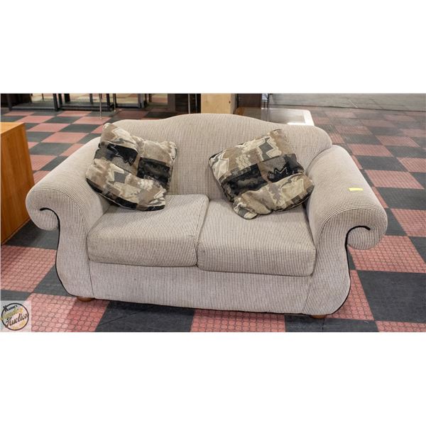CREAM SOFA AND PILLOWS 70" LONG 36" WIDTH