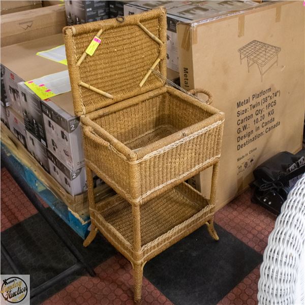 ANTIQUE WICKER SEWING STAND APPROX 3FT TALL