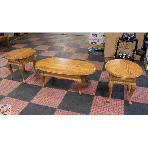 3-PIECE SOLID WOOD OVAL COFFEE TABLE