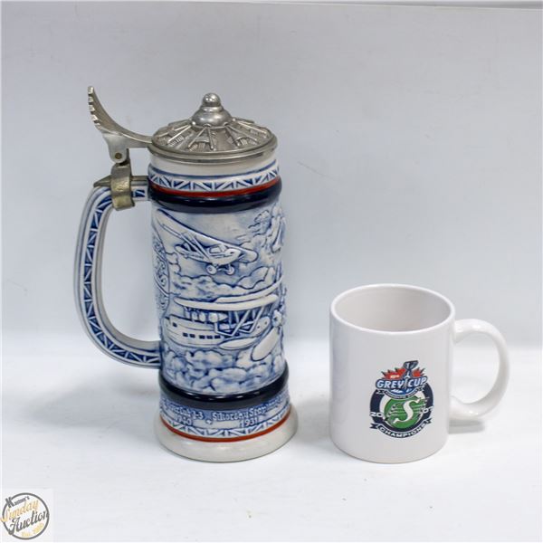 AVON AIRPLANE STEIN W/GREY CUP 2007 CUP NEVER