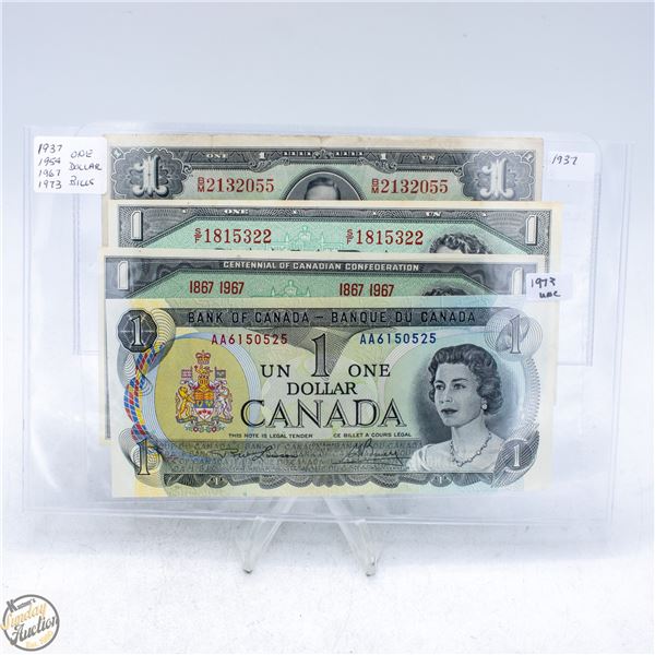 LOT OF 4 ONE DOLLAR BILLS DATED