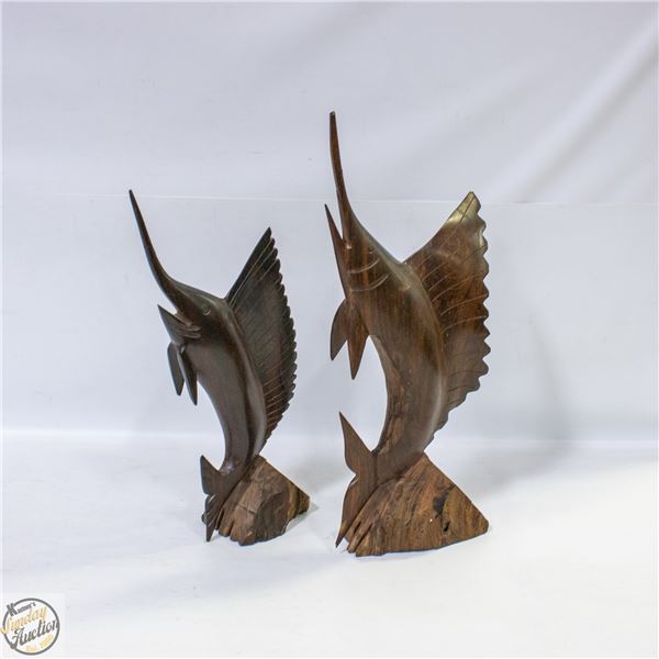 2 HAND CARVED WOODEN SAILFISH