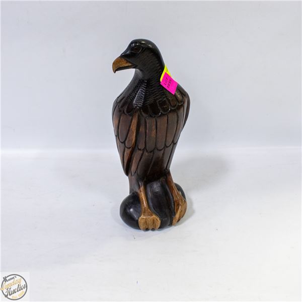 ENGRAVED HAND CARVED WOODEN EAGLE BY