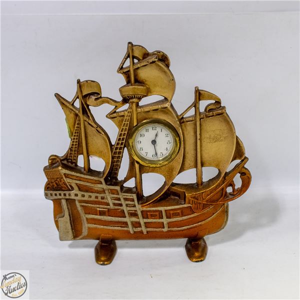VINTAGE CAST METAL SPANISH GALLEON MANTLE CLOCK