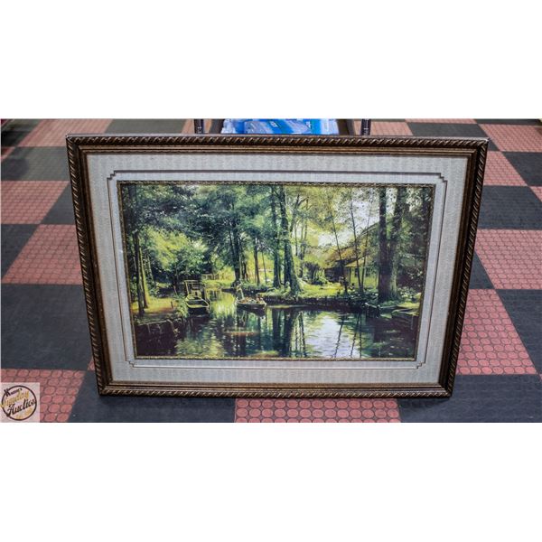 LARGE FRAMED PRINT OF WOODLAND RIVER/CANAL