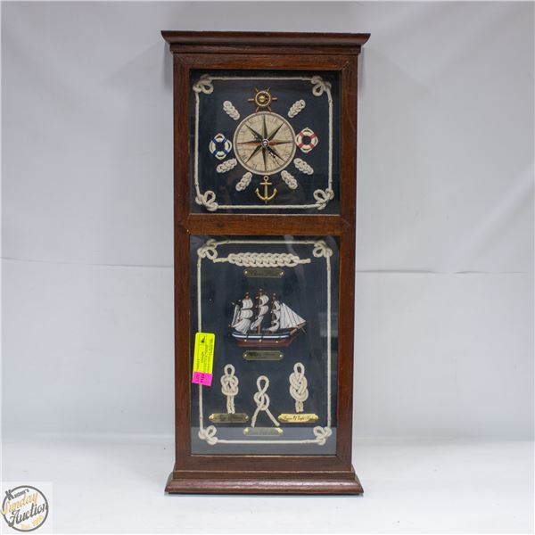 VINTAGE NAUTICAL THEME SHADOWBOX DISPLAY W/CLOCK