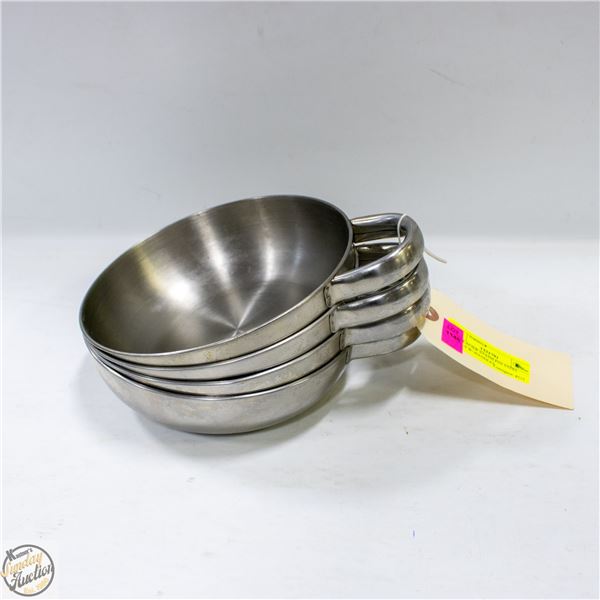 4 X GLACIER STAINLESS STEEL BOWLS W/ HANDLES