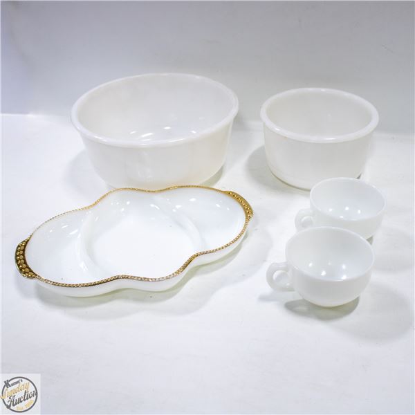 FLAT OF VINTAGE MILK GLASS