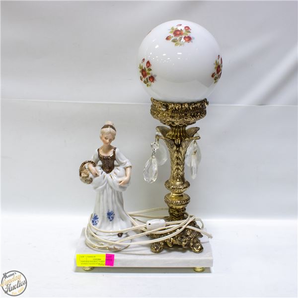 VINTAGE FIGURAL TABLE LAMP MARBLE BASED PORCELAIN