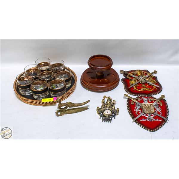 ESTATE COCKTAIL CUP SET WITH SERVING TRAY + BRASS
