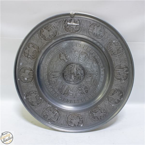 VINTAGE 15.5" PEWTER WALL PLATE