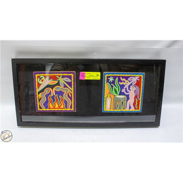 FRAMED 2 PIECES OF HUICHOL MEXICO TRIBAL