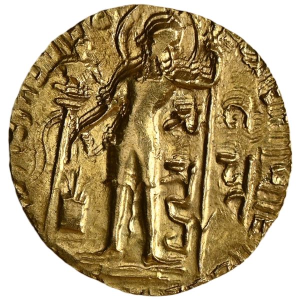 Gupta Dynasty, Samudragupta Gold Dinar, Javelin Type  With Full Name (ca. AD 344-378) - Brilliant Lu