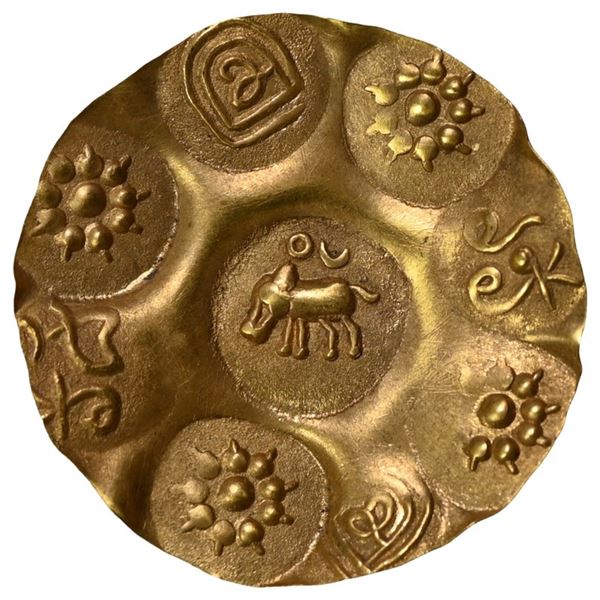 Kakatiyas Of Warangal, Gold Punch Marked Gadyana, Repousse Fabric (1100-1200 AD) - Boar To Left