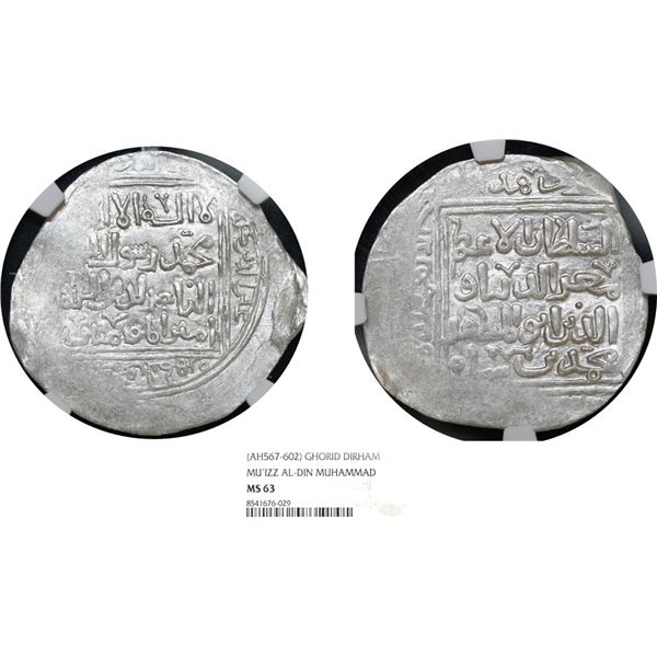 Delhi Sultanate, Turk Dynasty, Taj ud-din Yildiz (1206-1215 AD), Ghazna Mint, Silver Dirham - NGC MS