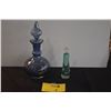 Image 1 : VINTAGE DECANTER W/ETCHED FLORAL & GRAPEVINE DESIGN & VINTAGE PERFUME BOTTLE; SIGNED BRONSON, 1993 (