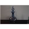 Image 2 : VINTAGE DECANTER W/ETCHED FLORAL & GRAPEVINE DESIGN & VINTAGE PERFUME BOTTLE; SIGNED BRONSON, 1993 (