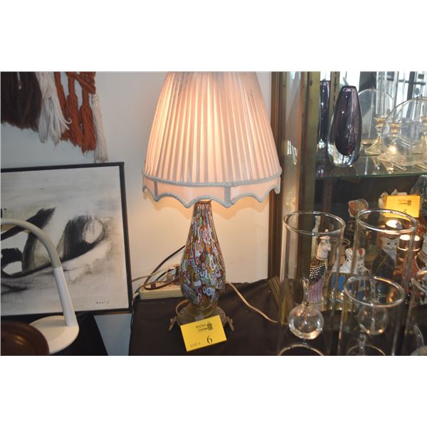 PAIR VINTAGE MURANO MILLEFIORI GLASS TABLE LAMPS W/SHADES (PAIR)