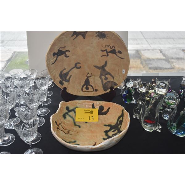 CERAMIC BOWLS W/PETROGLYPH MOTIFS (2 PCS) (DOES NOT INCLUDE STAND)