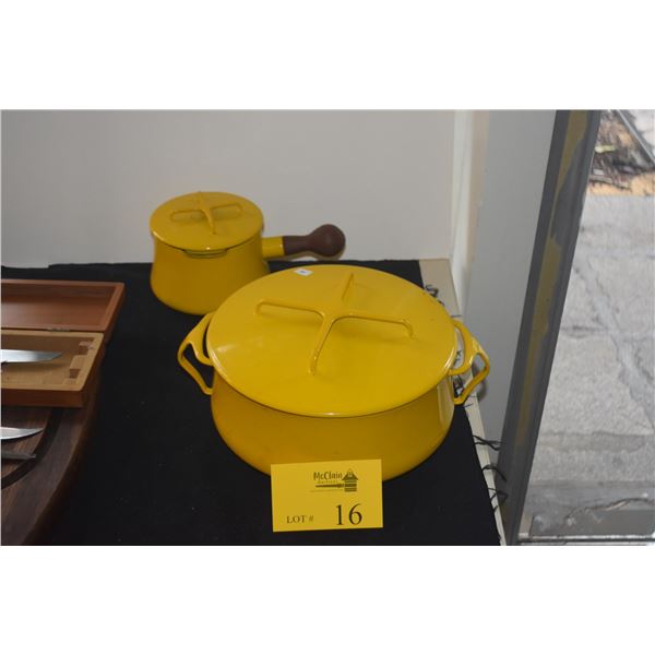 DANSK KOBEN STYLE YELLOW ENAMEL BUTTER WARMER & DUTCH OVEN (2 PCS)