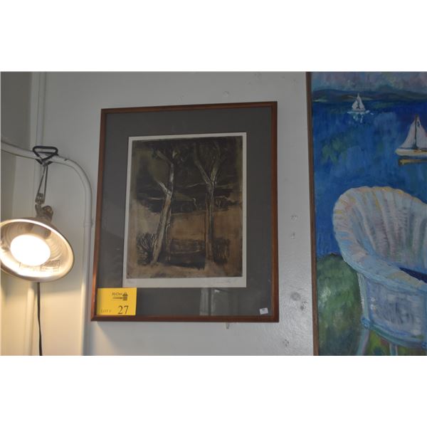 KOA FRAMED VINTAGE COLOR ETCHING PRINT BY KARL BRANDSTAETTER; SIGNED 84/120 (18 1/2" X 22")