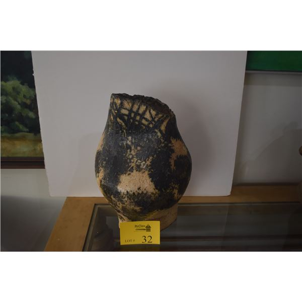 ASYMMETRICAL CERAMIC VESSEL; SIGNED VIRGINIA SIEBURG (16")