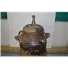 Image 2 : BROWN & TAN STONEWARE CERAMIC LIDDED JAR W/SIDE LOOP HANDLES; UNSIGNED (20")