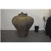 Image 2 : LARGE CERAMIC VESSEL, RIBBED TEXTURE & DOUBLE-OPENING RIM (22")