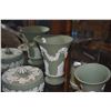 Image 2 : COLLECTION OF ASSORTED WEDGWOOD VASES, COVERED BOXES, DISHES & LIGHTER IN GREEN, BLACK & BLUE (9 PCS