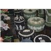 Image 4 : COLLECTION OF ASSORTED WEDGWOOD VASES, COVERED BOXES, DISHES & LIGHTER IN GREEN, BLACK & BLUE (9 PCS