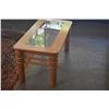 Image 3 : VINTAGE WOOD COFFEE TABLE W/GLASS INSET TOP (40" X 20" X 18 1/4")