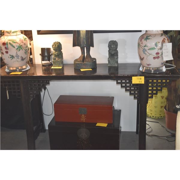 ANTIQUE CHINESE ALTAR TABLE W/OPEN WORK FRETWORK PANELS ALONG THE APRON (71" X 17 1/4" X 33 1/4")
