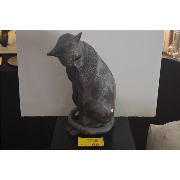 STYLIZED BRONZE CAT SCULPTURE, SEATED CAT W/HOLLOW EYES