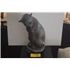 Image 1 : STYLIZED BRONZE CAT SCULPTURE, SEATED CAT W/HOLLOW EYES