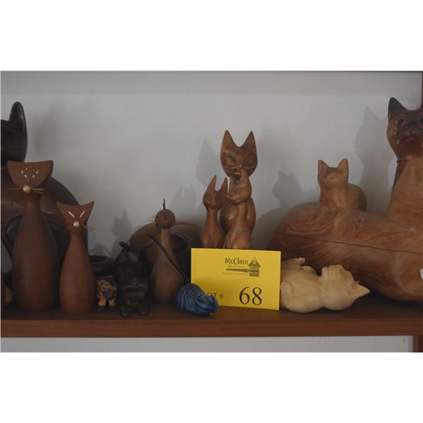 COLLECTION OF WOODEN CAT SCULPTURES()17 PCS)